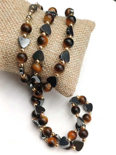 Collana lunga cuori - cuori, ematite