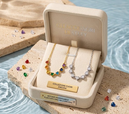 Collana cuori acciaio inoc - cuori,